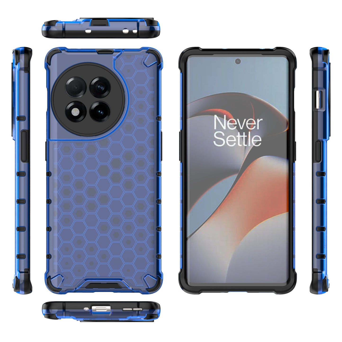 For OnePlus Ace 2 5G / 11R 5G Honeycomb Texture Back Cover Anti-drop TPU+PC Phone Case - Blue