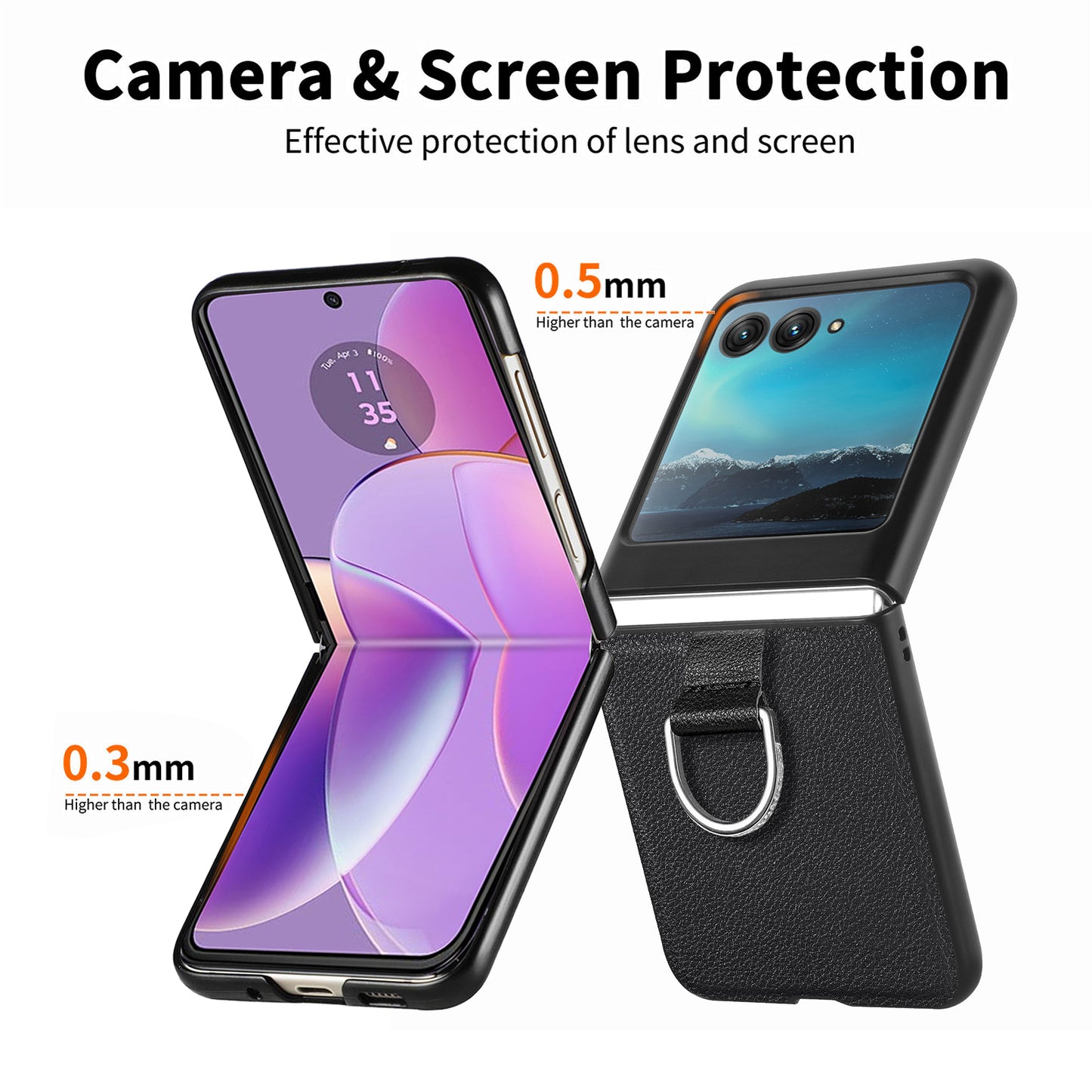 Uniqkart for Motorola Razr 40 Ultra 5G PU Leather Coated PC Phone Case Finger Ring Holder Litchi Texture Phone Cover - Black