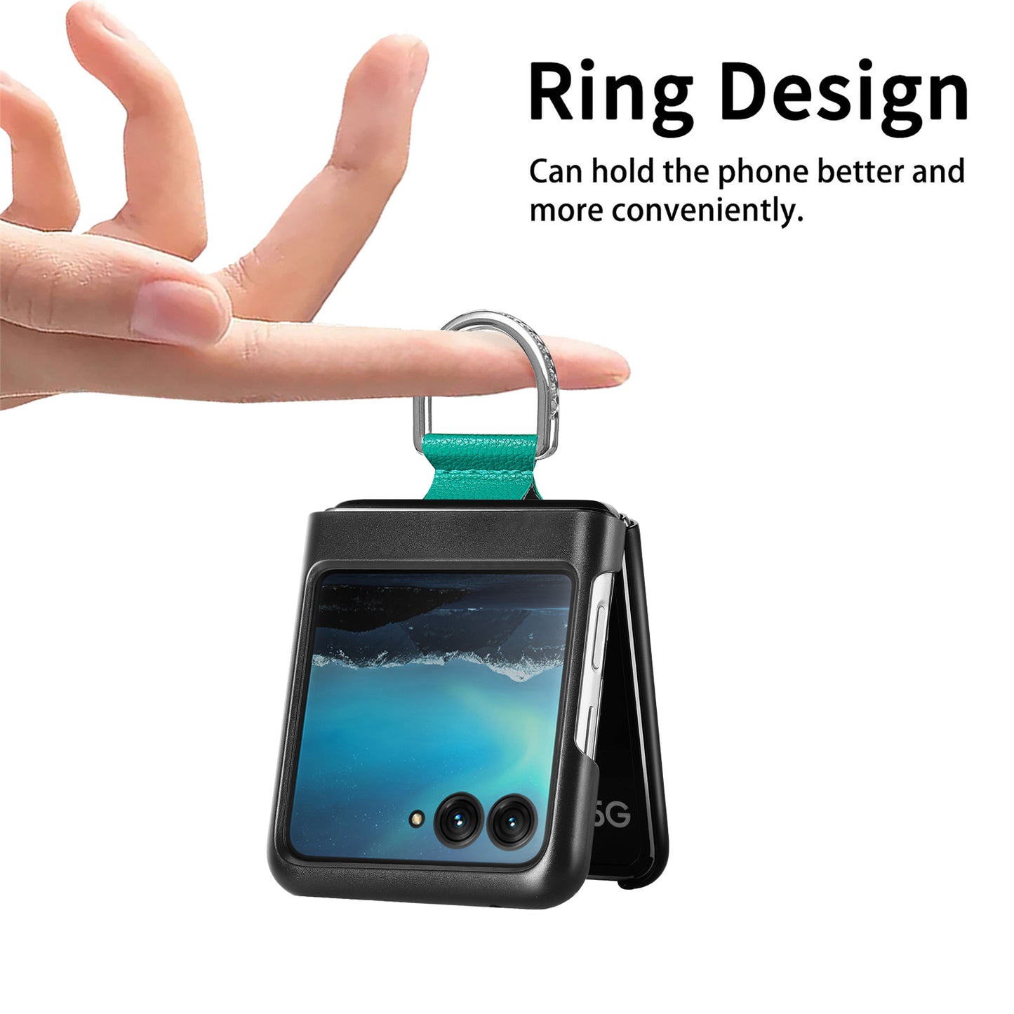 Uniqkart for Motorola Razr 40 Ultra 5G PU Leather Coated PC Phone Case Finger Ring Holder Litchi Texture Phone Cover - Green
