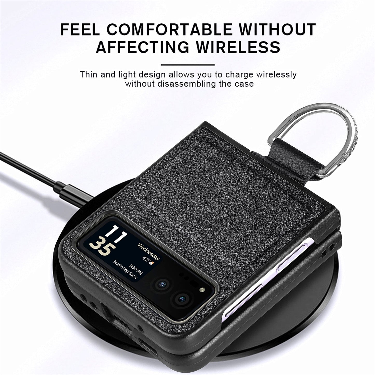 Finger Ring Holder Phone Case for Motorola Razr 40 5G , Litchi Texture Leather Coated PC Cover