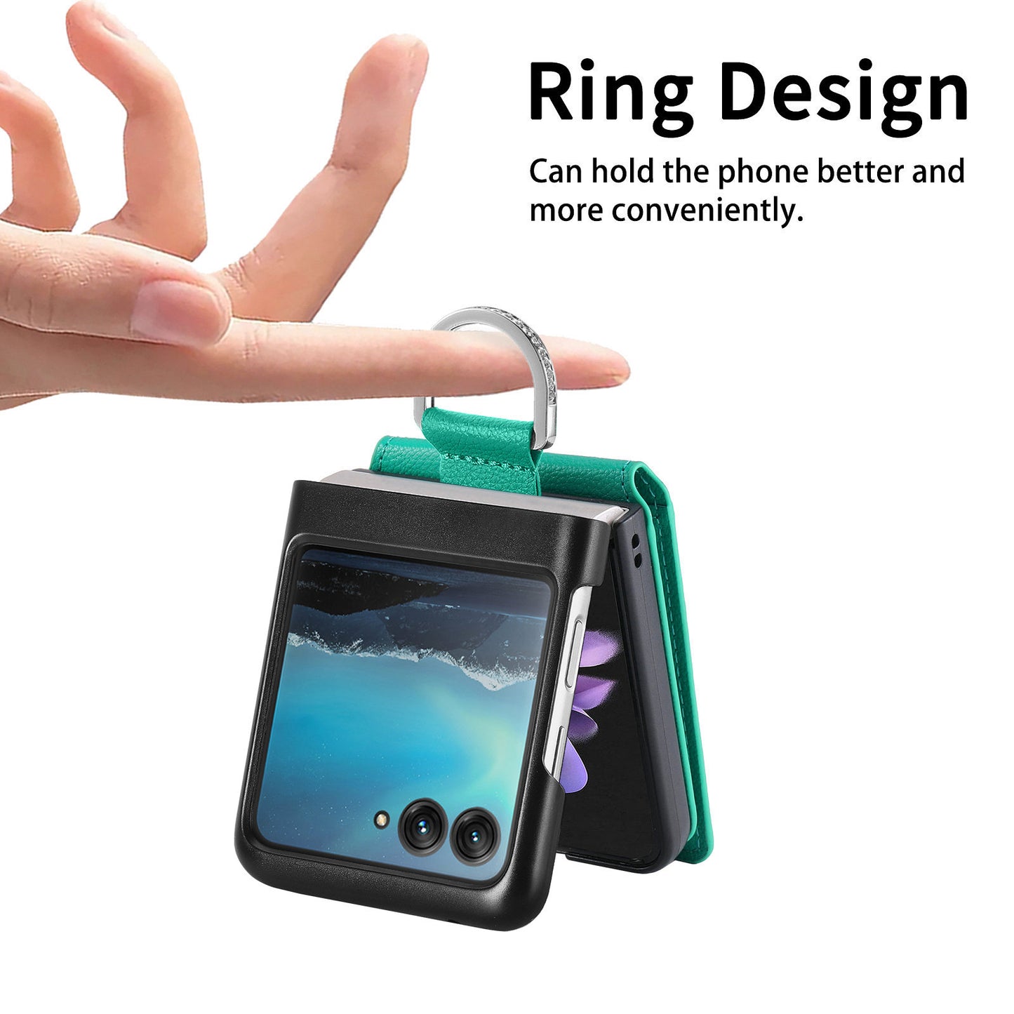 Card Holder Phone Case for Motorola Razr 40 Ultra 5G , Ring Holder Leather Coated PC Kickstand Cover - Green