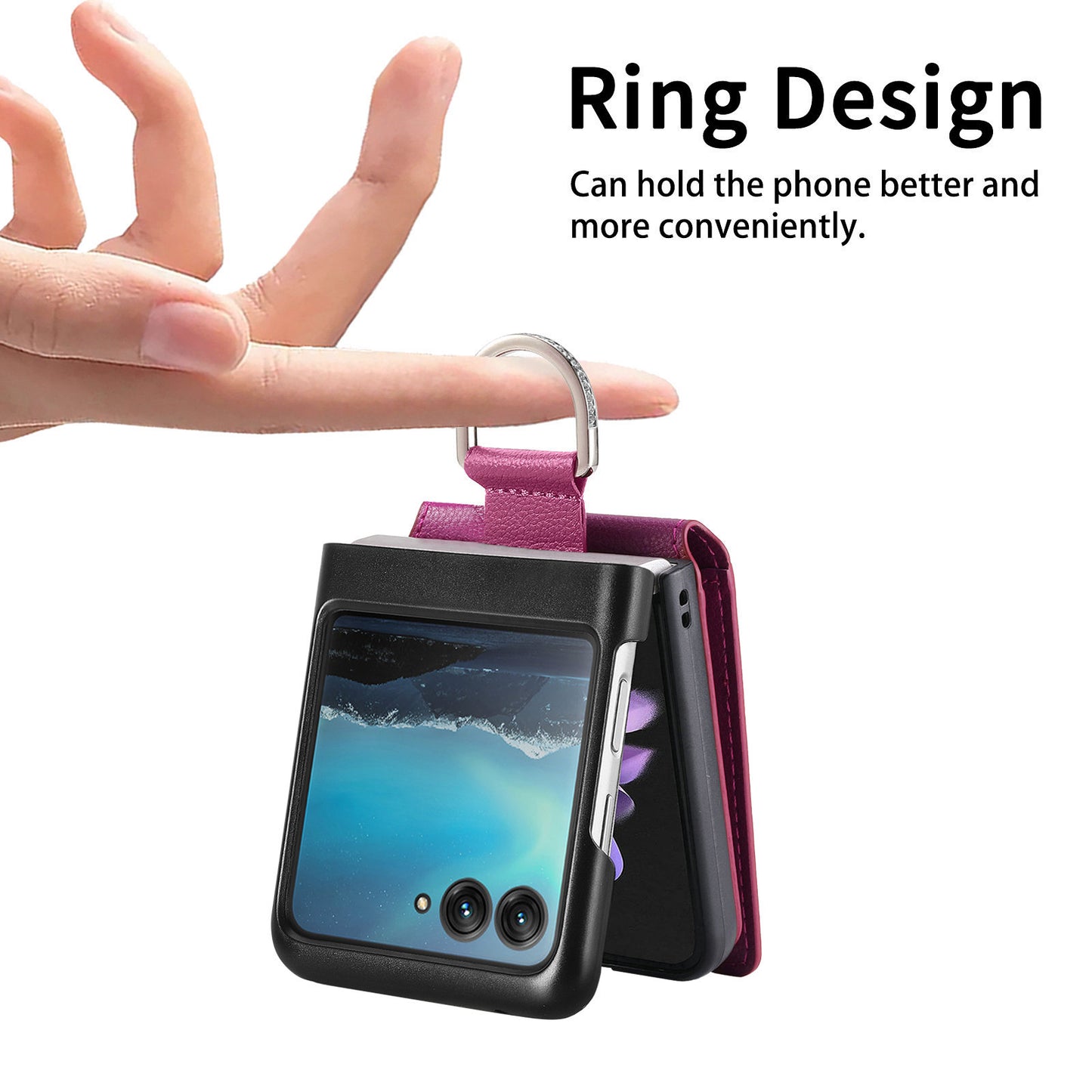 Card Holder Phone Case for Motorola Razr 40 Ultra 5G , Ring Holder Leather Coated PC Kickstand Cover - Purple