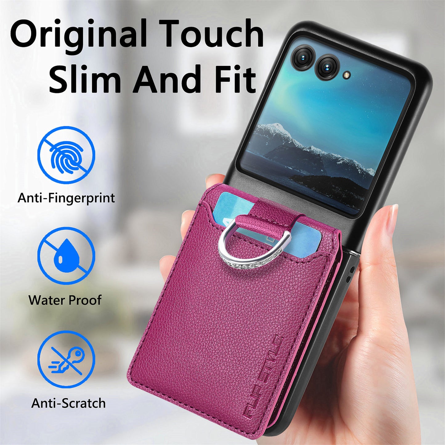 Card Holder Phone Case for Motorola Razr 40 Ultra 5G , Ring Holder Leather Coated PC Kickstand Cover - Purple