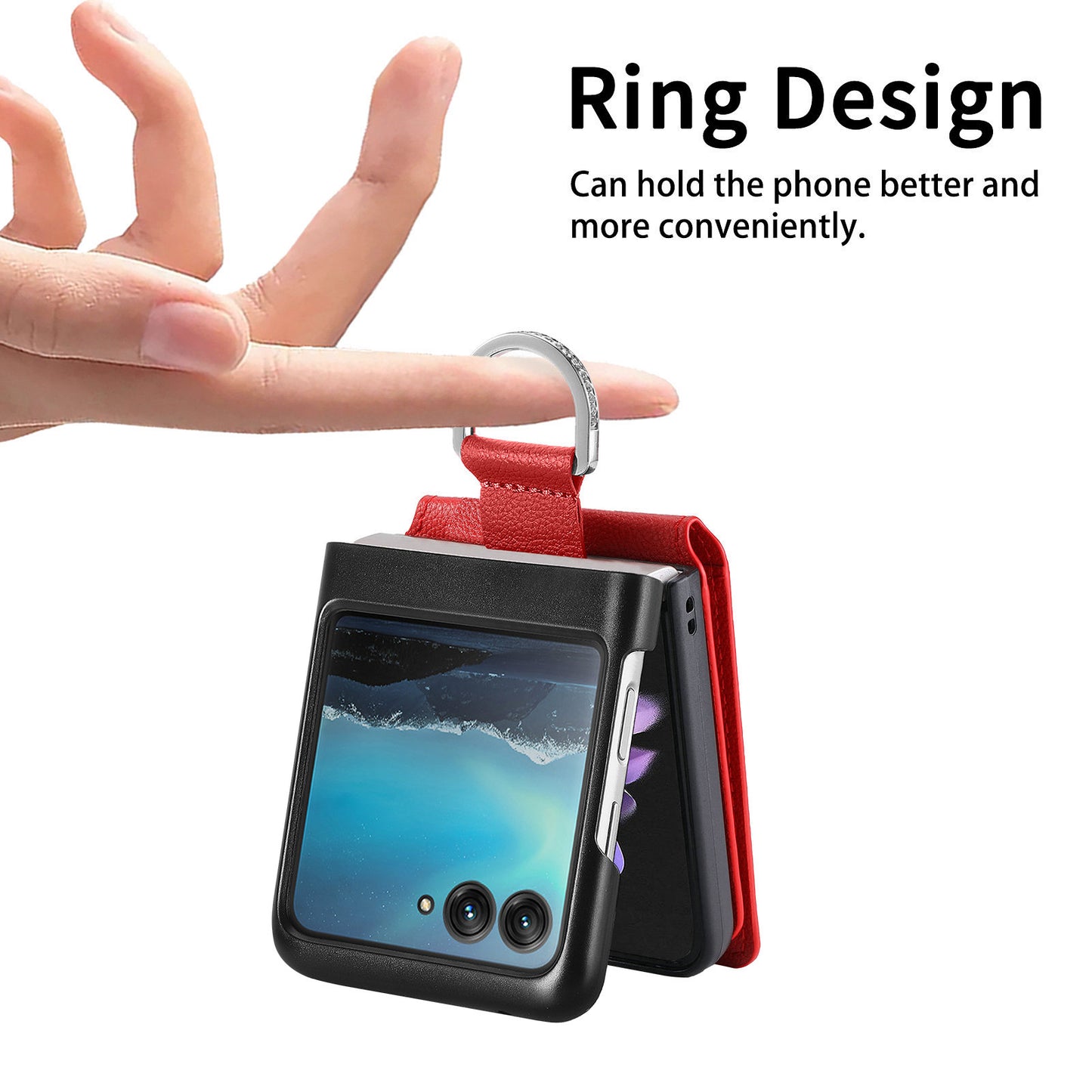 Card Holder Phone Case for Motorola Razr 40 Ultra 5G , Ring Holder Leather Coated PC Kickstand Cover - Red