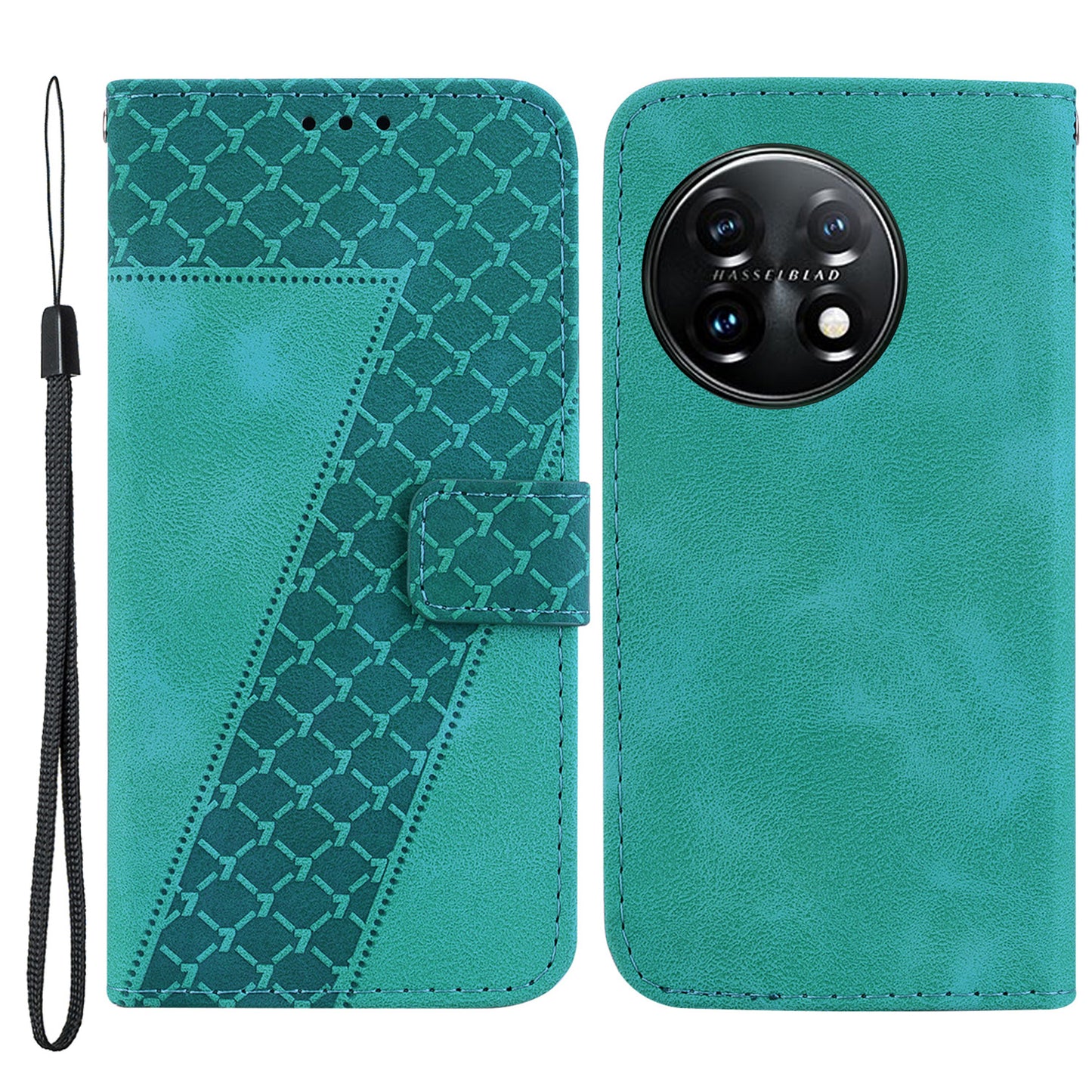 Wallet Stand Cell Phone Cover for OnePlus 11 5G , 7-Shape Imprinted PU Leather Phone Case - Green