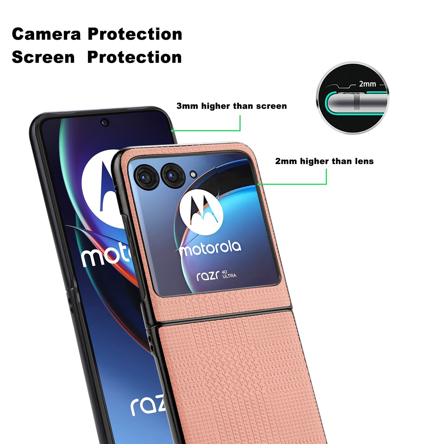 Vili TH Series For Motorola Razr 40 Ultra 5G Anti-drop Phone Case PU Leather Coated PC+TPU Phone Cover - Pink