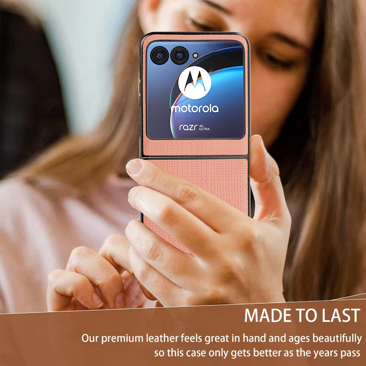 Vili TH Series For Motorola Razr 40 Ultra 5G Anti-drop Phone Case PU Leather Coated PC+TPU Phone Cover - Pink