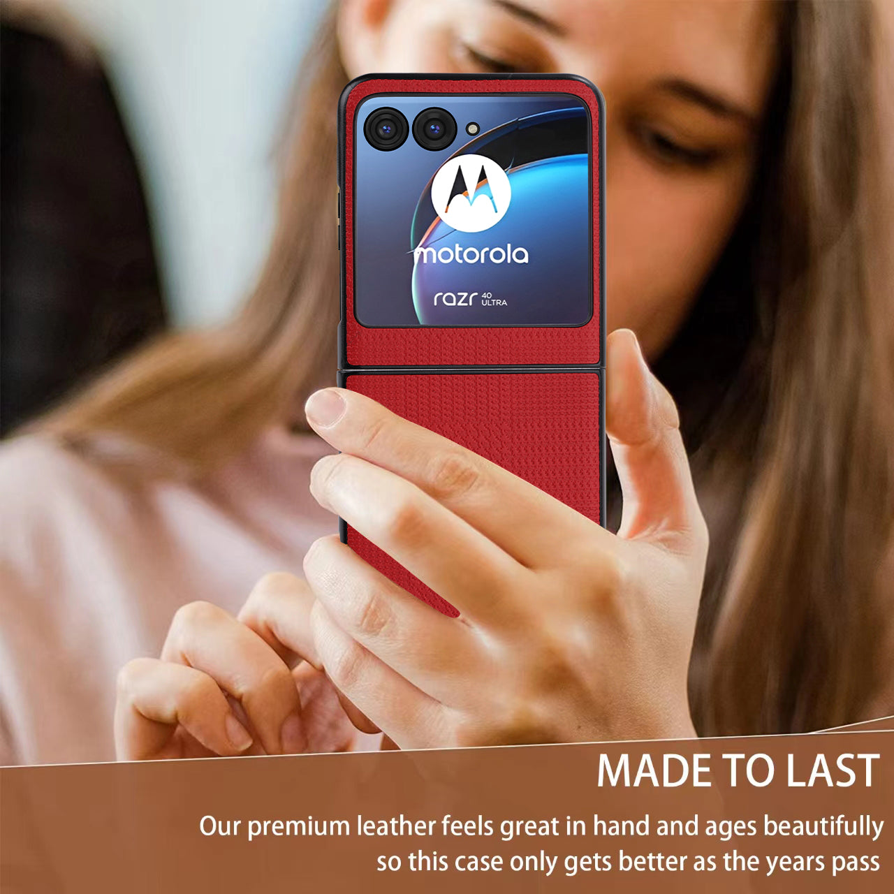 Vili TH Series For Motorola Razr 40 Ultra 5G Anti-drop Phone Case PU Leather Coated PC+TPU Phone Cover - Red