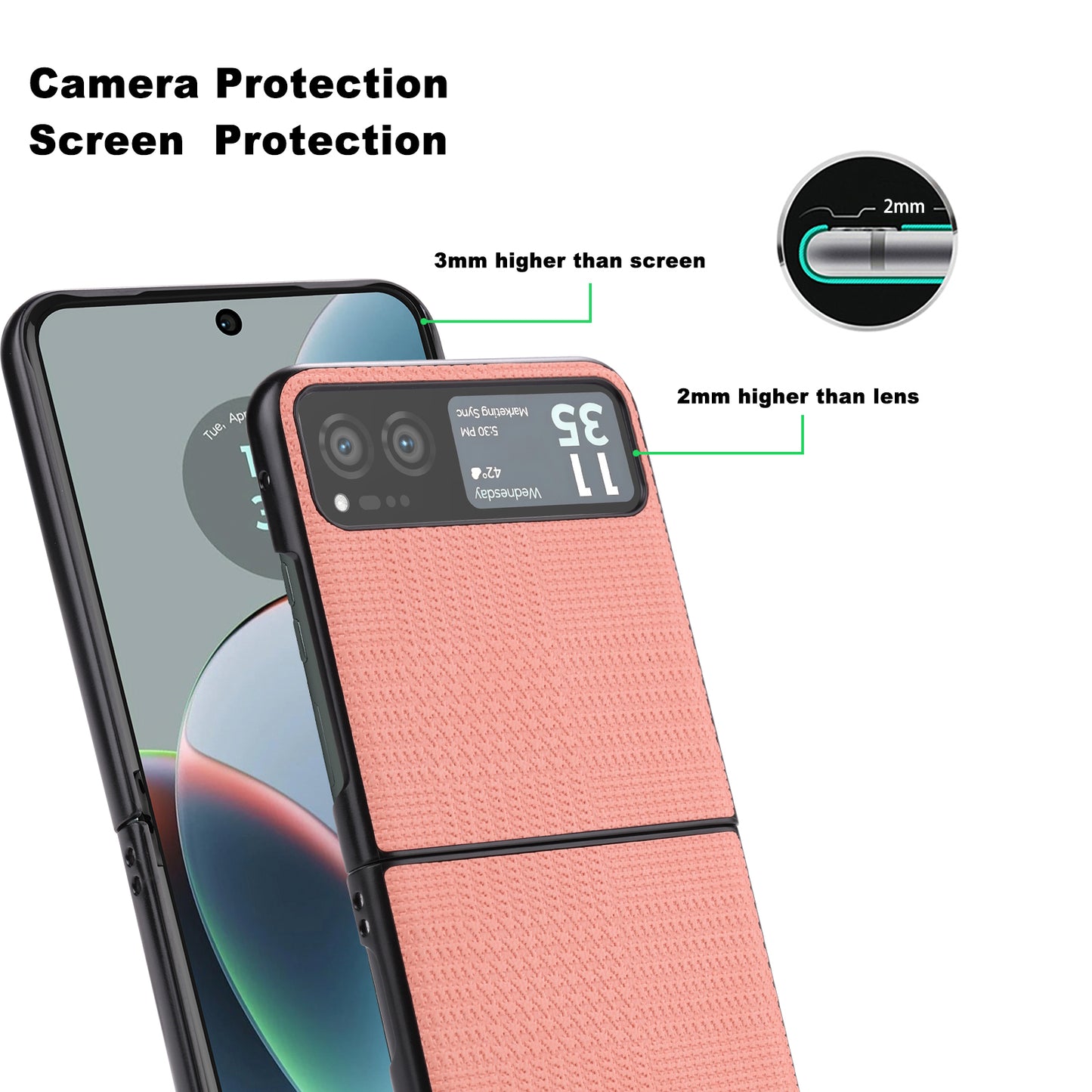 Vili TH Series For Motorola Razr 40 5G Phone Case PU Leather Coated PC+TPU Scratch-proof Cover - Pink