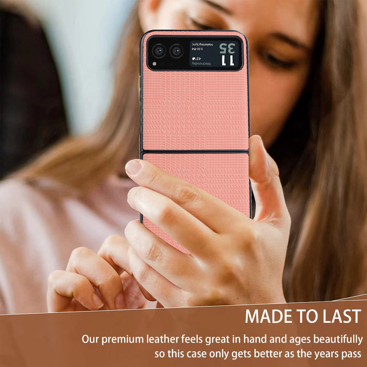 Vili TH Series For Motorola Razr 40 5G Phone Case PU Leather Coated PC+TPU Scratch-proof Cover - Pink