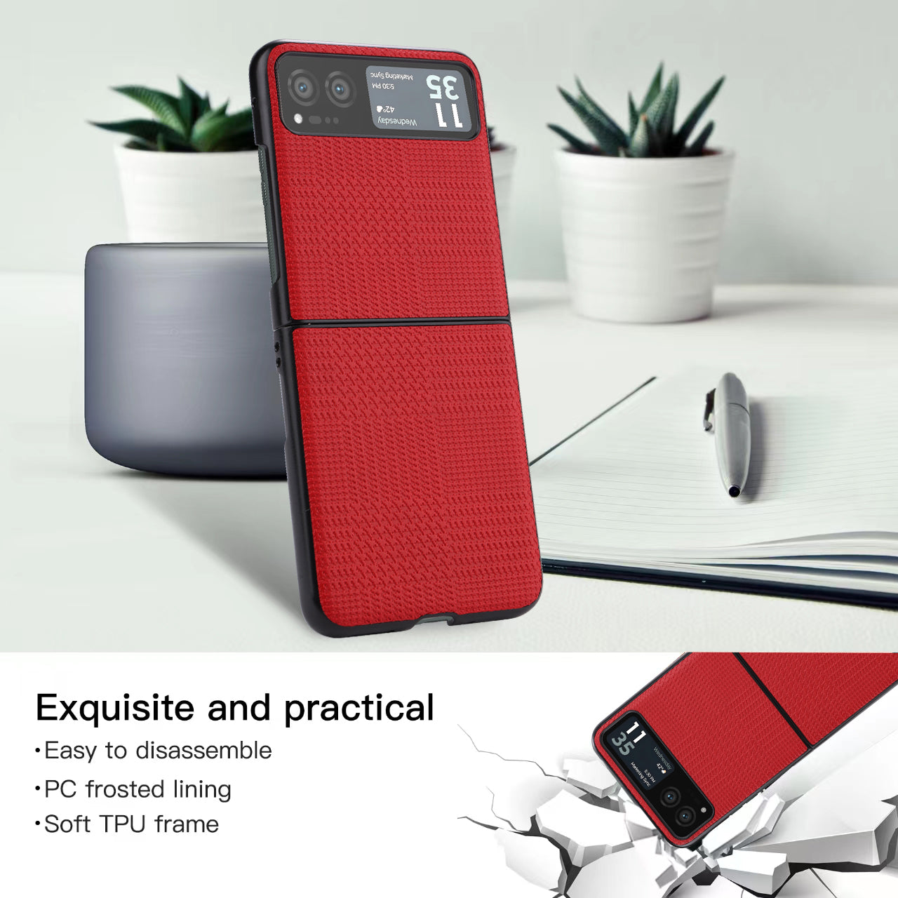 Vili TH Series For Motorola Razr 40 5G Phone Case PU Leather Coated PC+TPU Scratch-proof Cover - Red