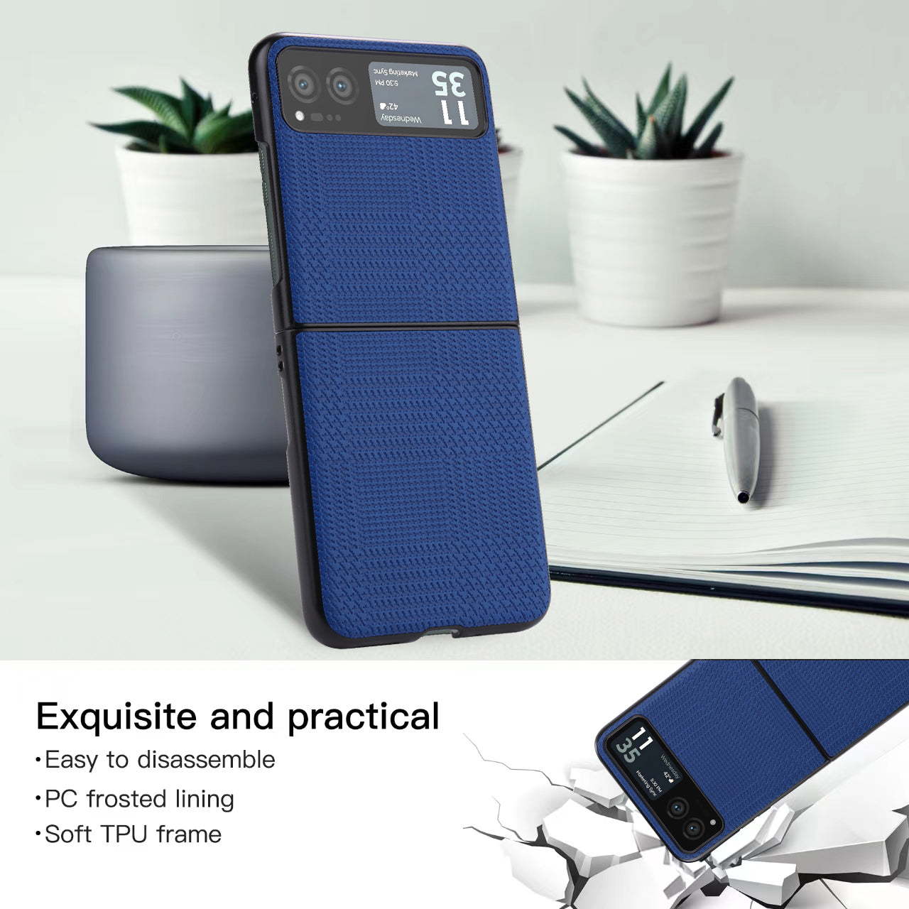 Vili TH Series For Motorola Razr 40 5G Phone Case PU Leather Coated PC+TPU Scratch-proof Cover - Blue