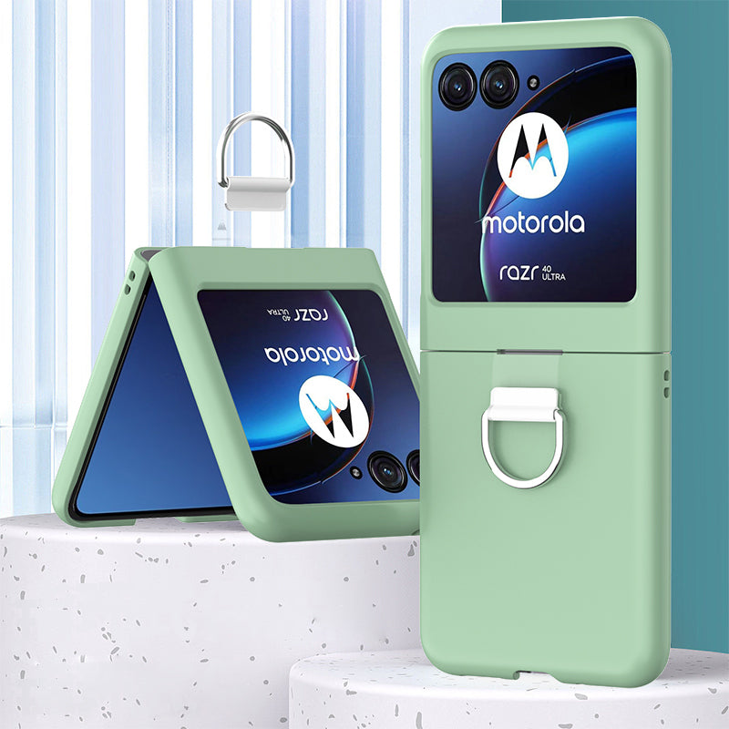 Uniqkart for Motorola Razr 40 Ultra 5G Skin-touch Phone Case Anti-Scratch Hard PC Cover with Metal Ring Holder - Light Green