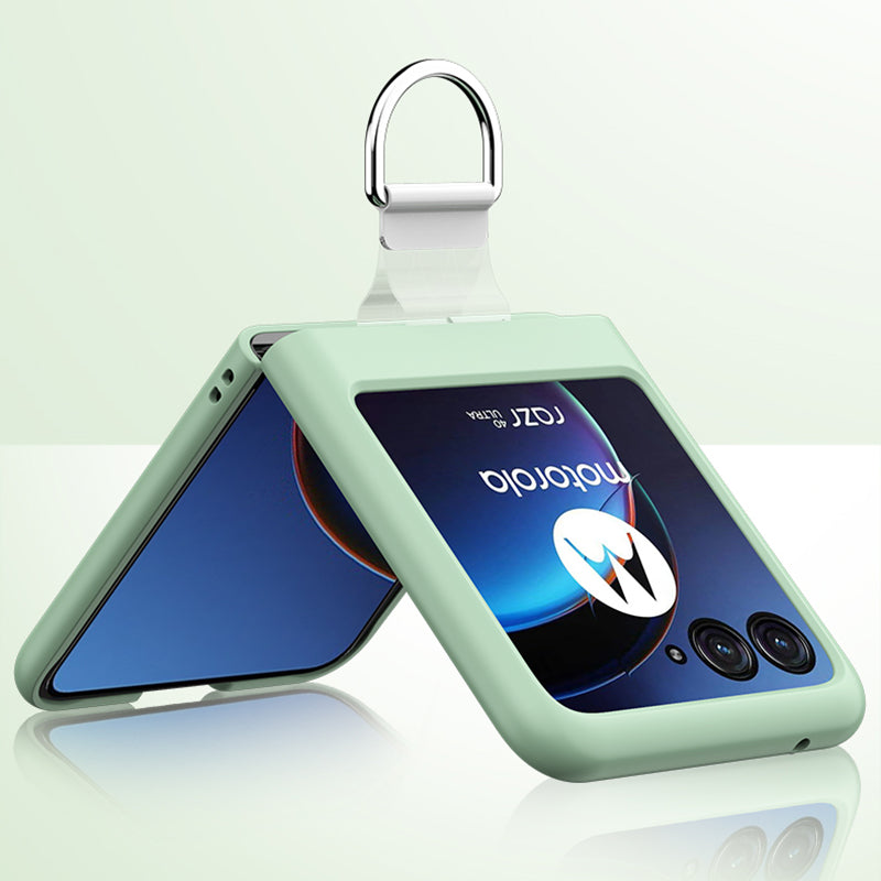 Uniqkart for Motorola Razr 40 Ultra 5G Skin-touch Phone Case Anti-Scratch Hard PC Cover with Metal Ring Holder - Light Green