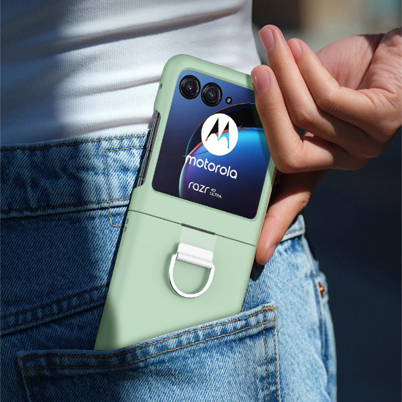 Uniqkart for Motorola Razr 40 Ultra 5G Skin-touch Phone Case Anti-Scratch Hard PC Cover with Metal Ring Holder - Light Green