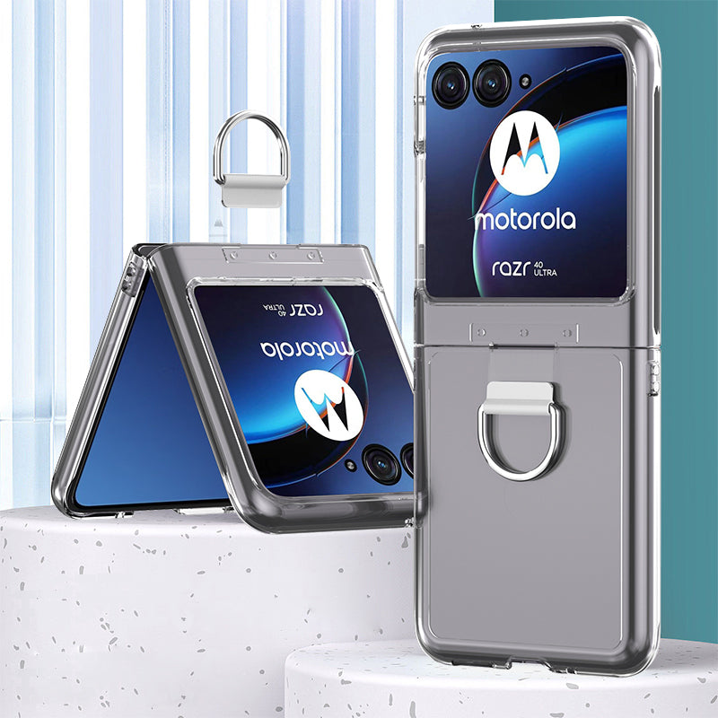 for Motorola Razr 40 Ultra 5G Skin-touch Phone Case Anti-Scratch Hard PC Cover with Metal Ring Holder - Transparent