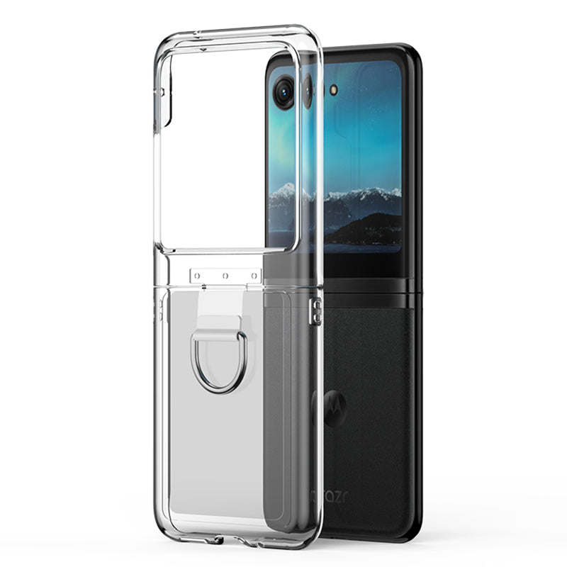 for Motorola Razr 40 Ultra 5G Skin-touch Phone Case Anti-Scratch Hard PC Cover with Metal Ring Holder - Transparent