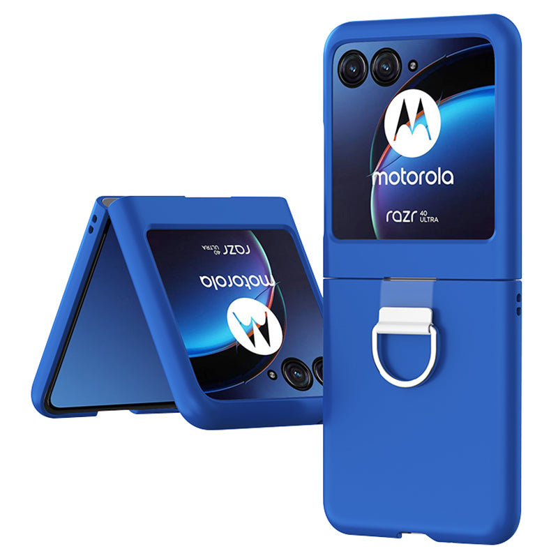 Uniqkart for Motorola Razr 40 Ultra 5G Skin-touch Phone Case Anti-Scratch Hard PC Cover with Metal Ring Holder - Dark Blue