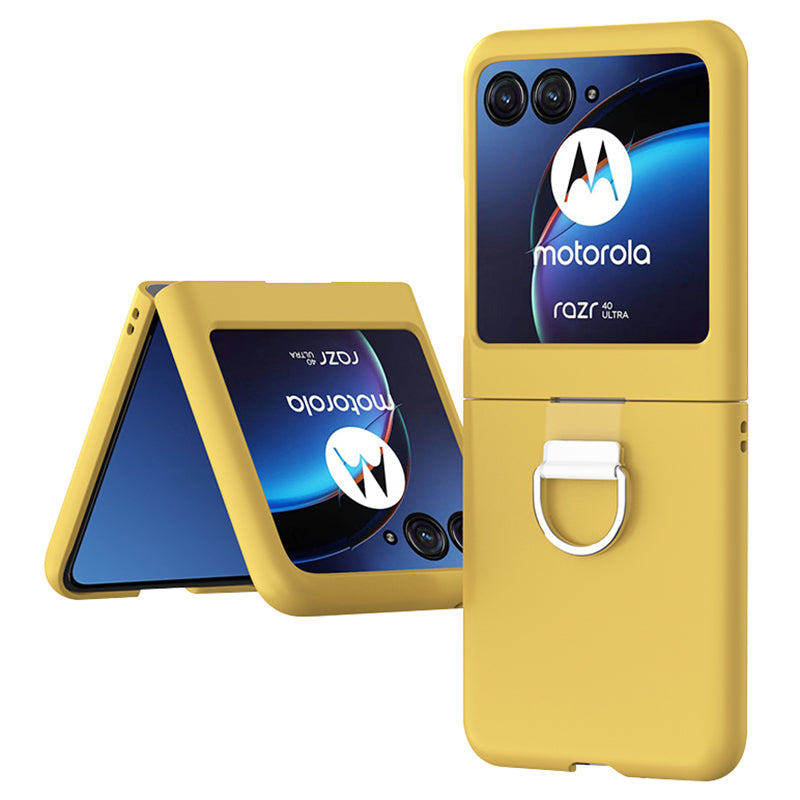 Uniqkart for Motorola Razr 40 Ultra 5G Skin-touch Phone Case Anti-Scratch Hard PC Cover with Metal Ring Holder - Yellow