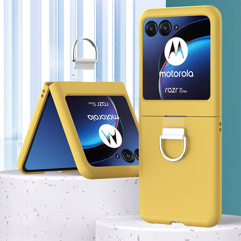 Uniqkart for Motorola Razr 40 Ultra 5G Skin-touch Phone Case Anti-Scratch Hard PC Cover with Metal Ring Holder - Yellow