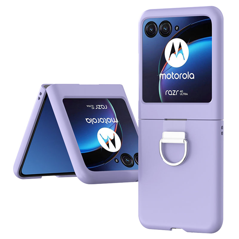 Uniqkart for Motorola Razr 40 Ultra 5G Skin-touch Phone Case Anti-Scratch Hard PC Cover with Metal Ring Holder - Purple