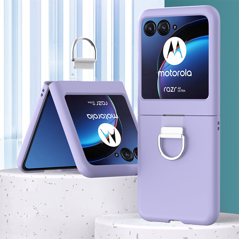 Uniqkart for Motorola Razr 40 Ultra 5G Skin-touch Phone Case Anti-Scratch Hard PC Cover with Metal Ring Holder - Purple