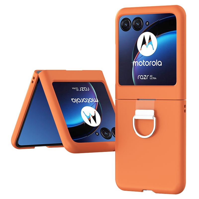 Uniqkart for Motorola Razr 40 Ultra 5G Skin-touch Phone Case Anti-Scratch Hard PC Cover with Metal Ring Holder - Orange