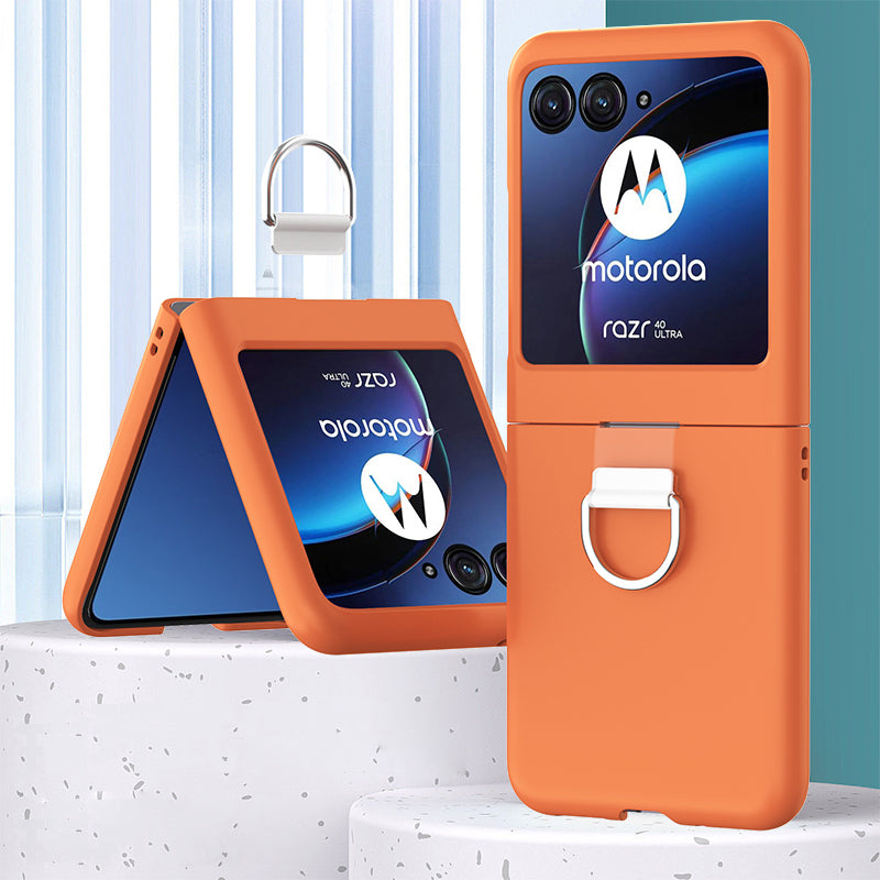 Uniqkart for Motorola Razr 40 Ultra 5G Skin-touch Phone Case Anti-Scratch Hard PC Cover with Metal Ring Holder - Orange