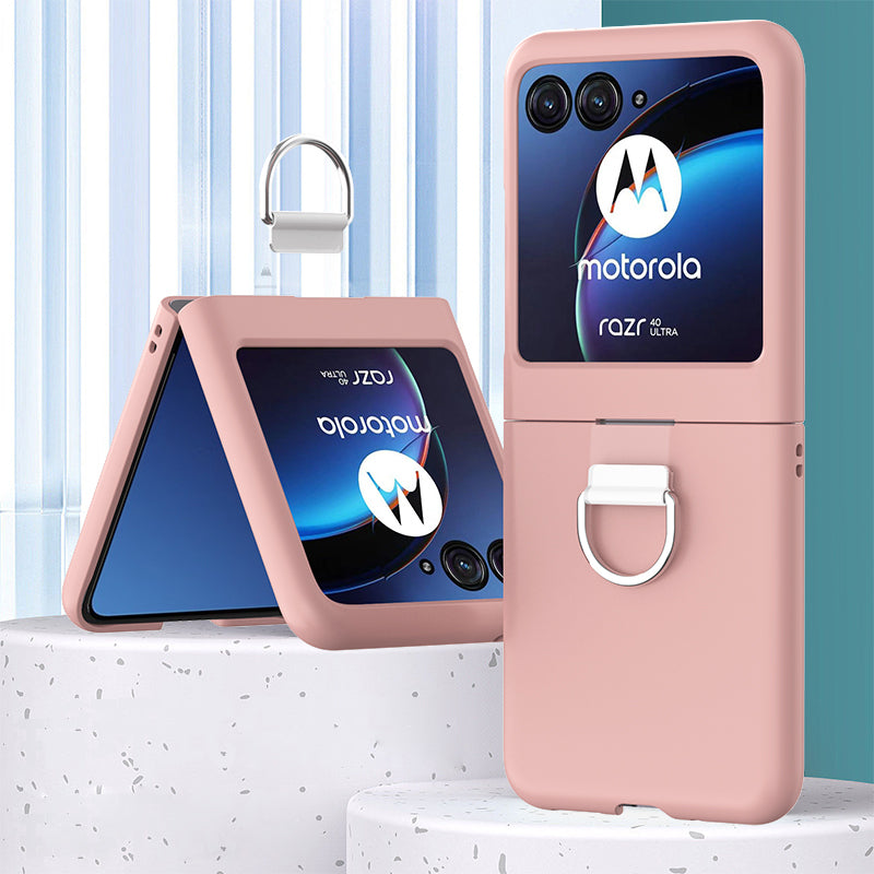 Uniqkart for Motorola Razr 40 Ultra 5G Skin-touch Phone Case Anti-Scratch Hard PC Cover with Metal Ring Holder - Pink