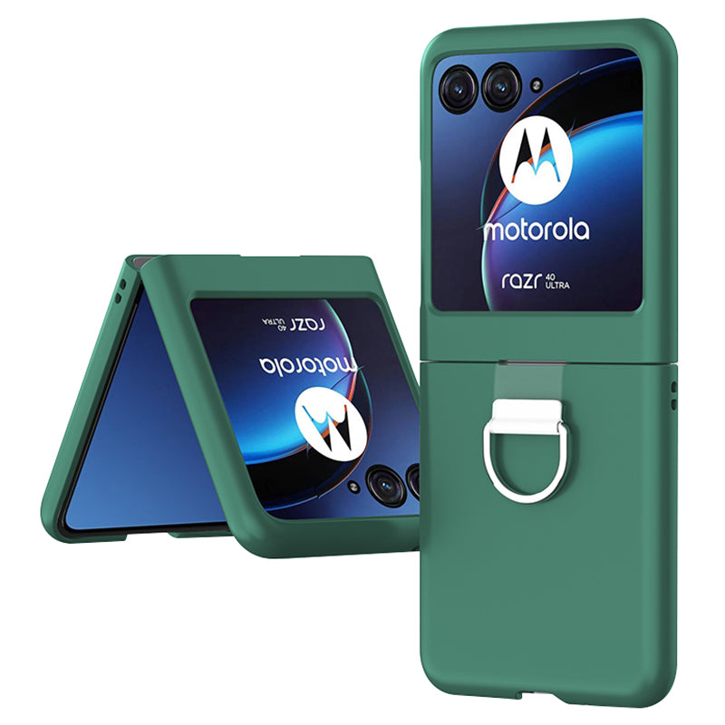 Uniqkart for Motorola Razr 40 Ultra 5G Skin-touch Phone Case Anti-Scratch Hard PC Cover with Metal Ring Holder - Dark Green