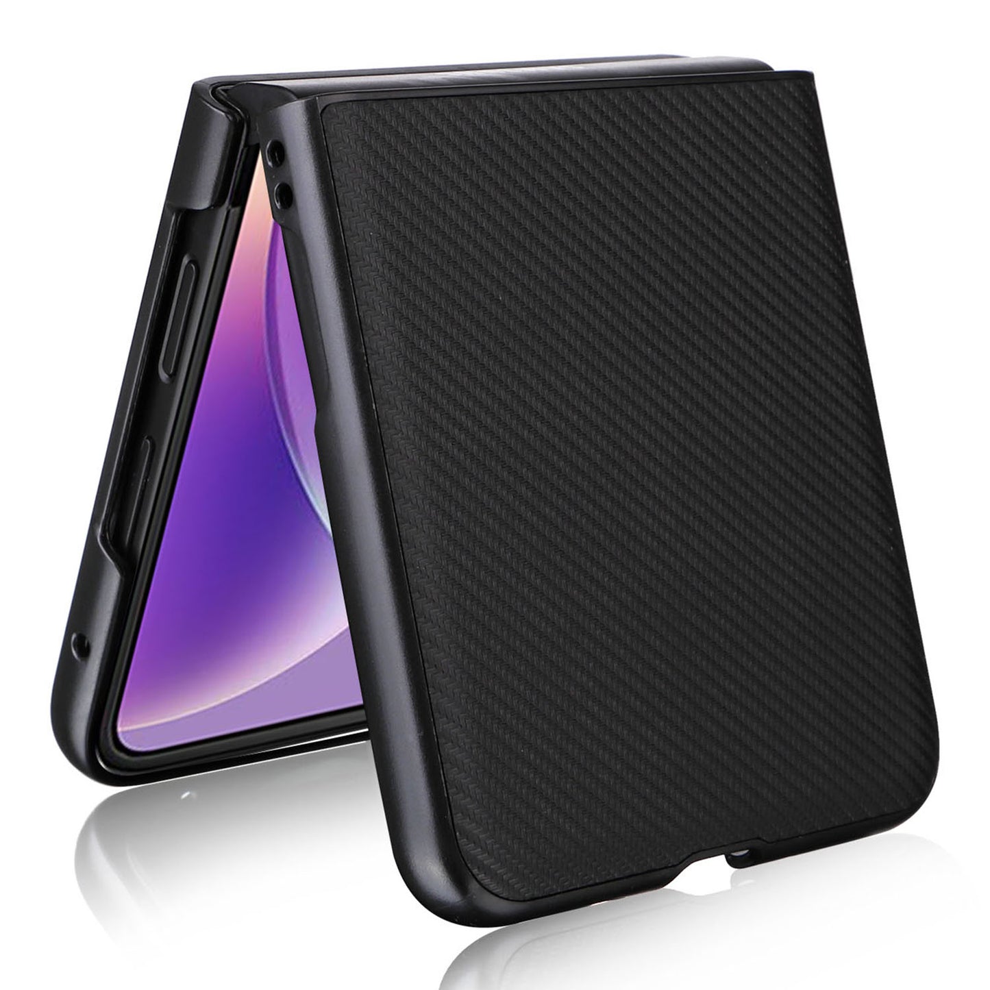 Uniqkart for Motorola Razr 40 5G PU Leather Coated PC Anti-Scratch Phone Case Carbon Fiber Texture Back Cover - Black