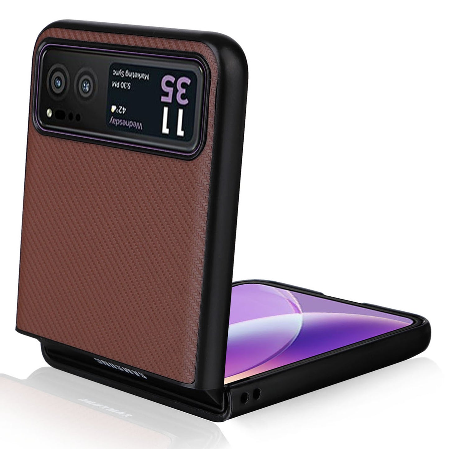 Uniqkart for Motorola Razr 40 5G PU Leather Coated PC Anti-Scratch Phone Case Carbon Fiber Texture Back Cover - Brown