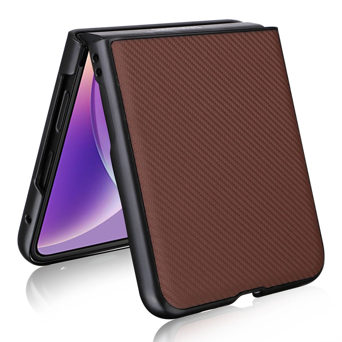 Uniqkart for Motorola Razr 40 5G PU Leather Coated PC Anti-Scratch Phone Case Carbon Fiber Texture Back Cover - Brown