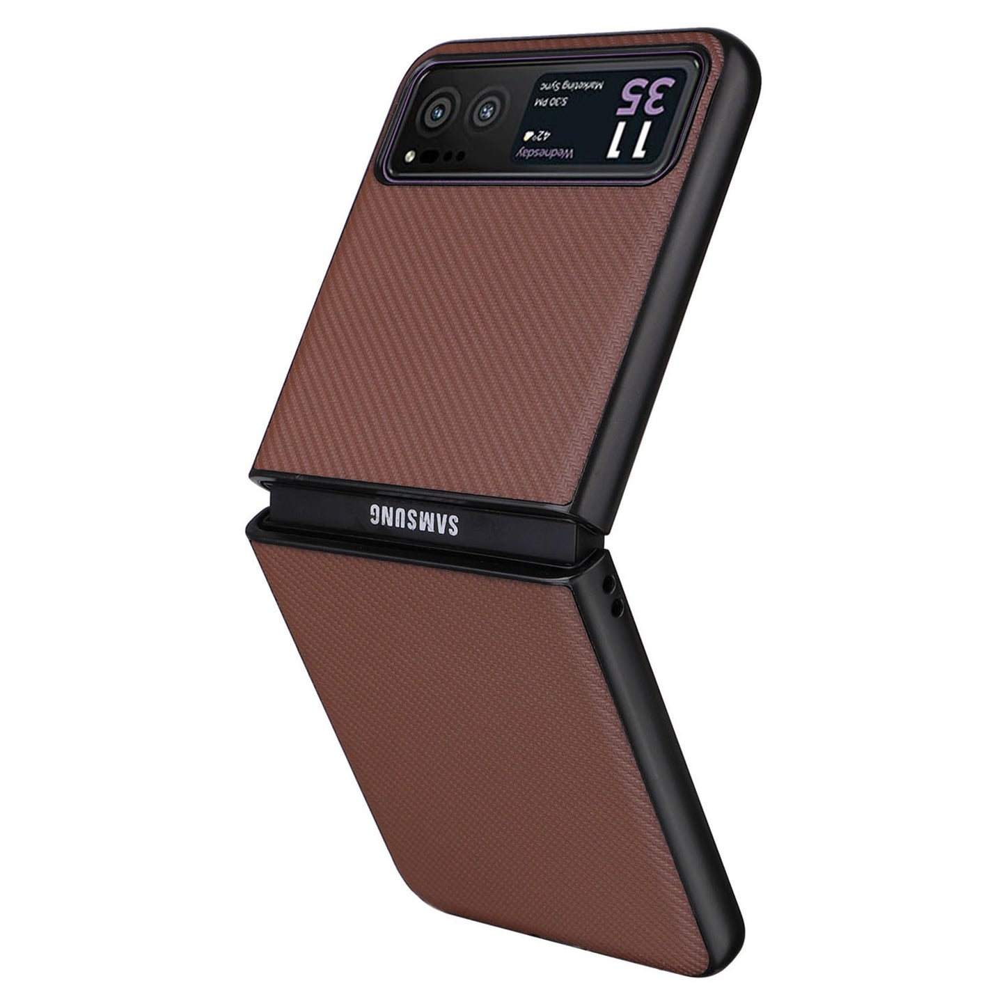 Uniqkart for Motorola Razr 40 5G PU Leather Coated PC Anti-Scratch Phone Case Carbon Fiber Texture Back Cover - Brown