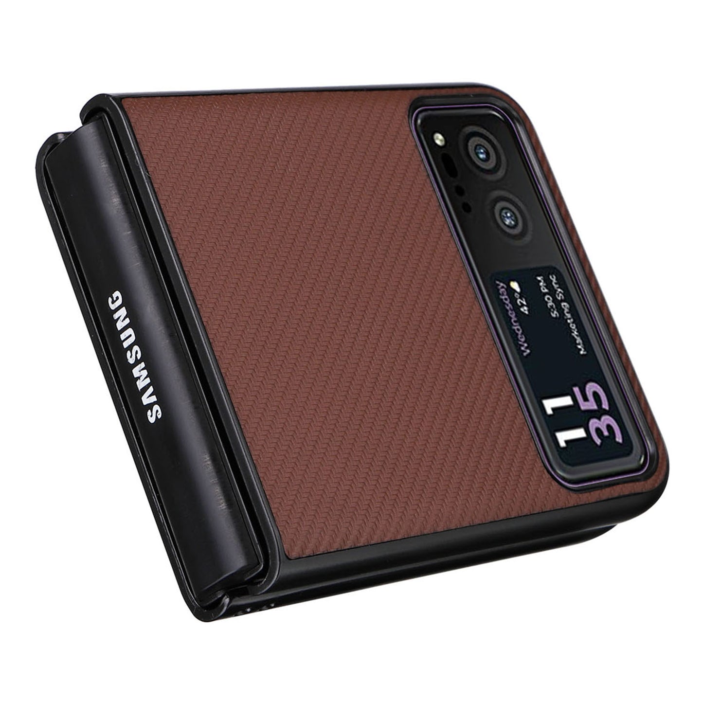 Uniqkart for Motorola Razr 40 5G PU Leather Coated PC Anti-Scratch Phone Case Carbon Fiber Texture Back Cover - Brown