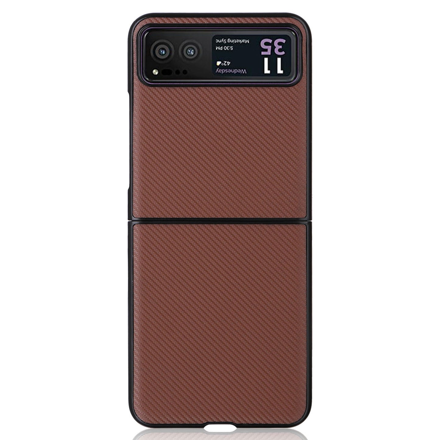 Uniqkart for Motorola Razr 40 5G PU Leather Coated PC Anti-Scratch Phone Case Carbon Fiber Texture Back Cover - Brown