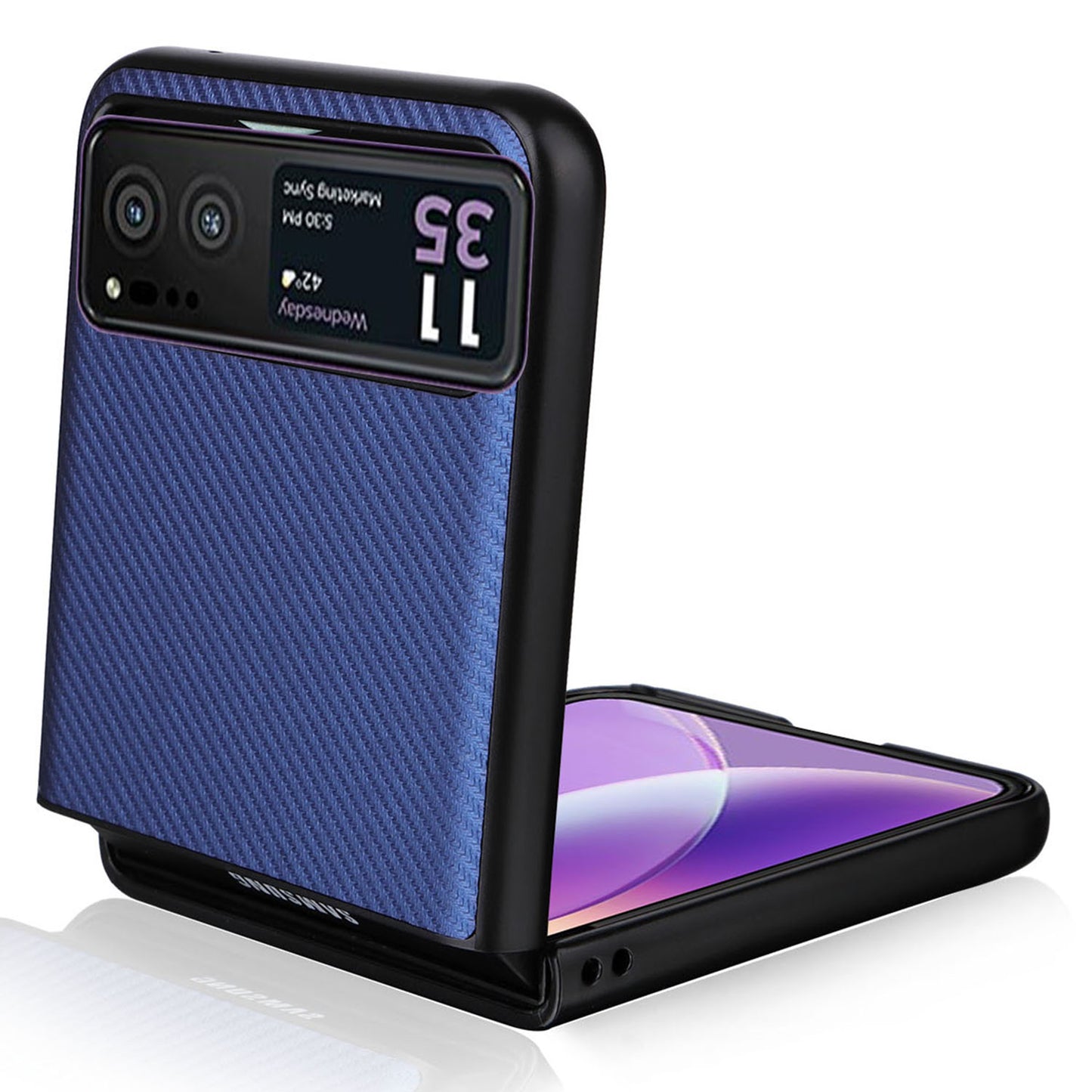 Uniqkart for Motorola Razr 40 5G PU Leather Coated PC Anti-Scratch Phone Case Carbon Fiber Texture Back Cover - Blue