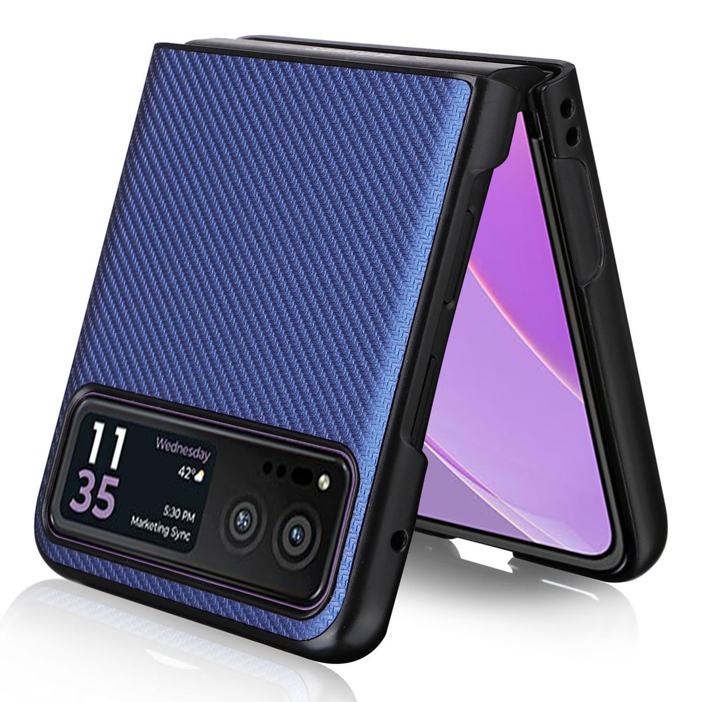 Uniqkart for Motorola Razr 40 5G PU Leather Coated PC Anti-Scratch Phone Case Carbon Fiber Texture Back Cover - Blue