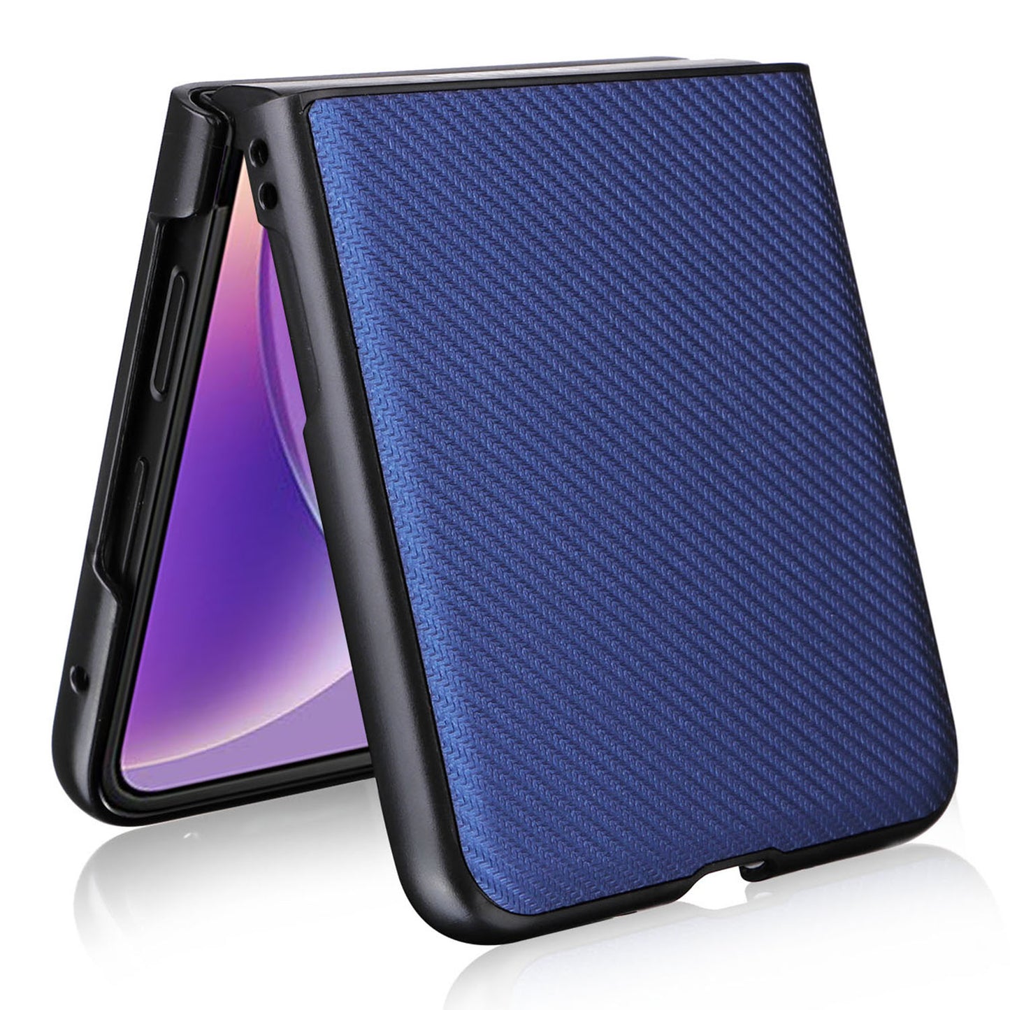 Uniqkart for Motorola Razr 40 5G PU Leather Coated PC Anti-Scratch Phone Case Carbon Fiber Texture Back Cover - Blue