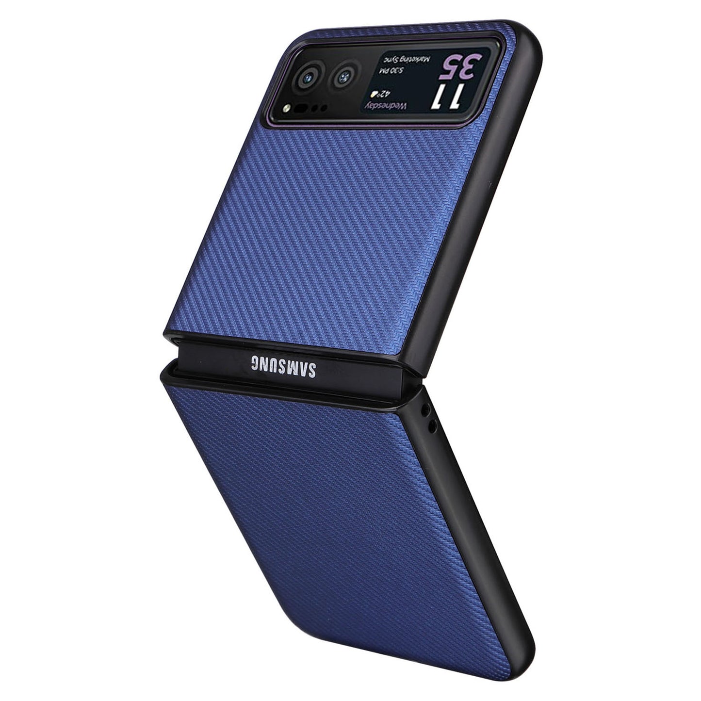 Uniqkart for Motorola Razr 40 5G PU Leather Coated PC Anti-Scratch Phone Case Carbon Fiber Texture Back Cover - Blue