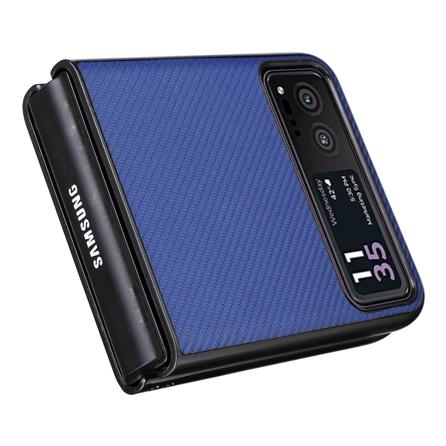 Uniqkart for Motorola Razr 40 5G PU Leather Coated PC Anti-Scratch Phone Case Carbon Fiber Texture Back Cover - Blue