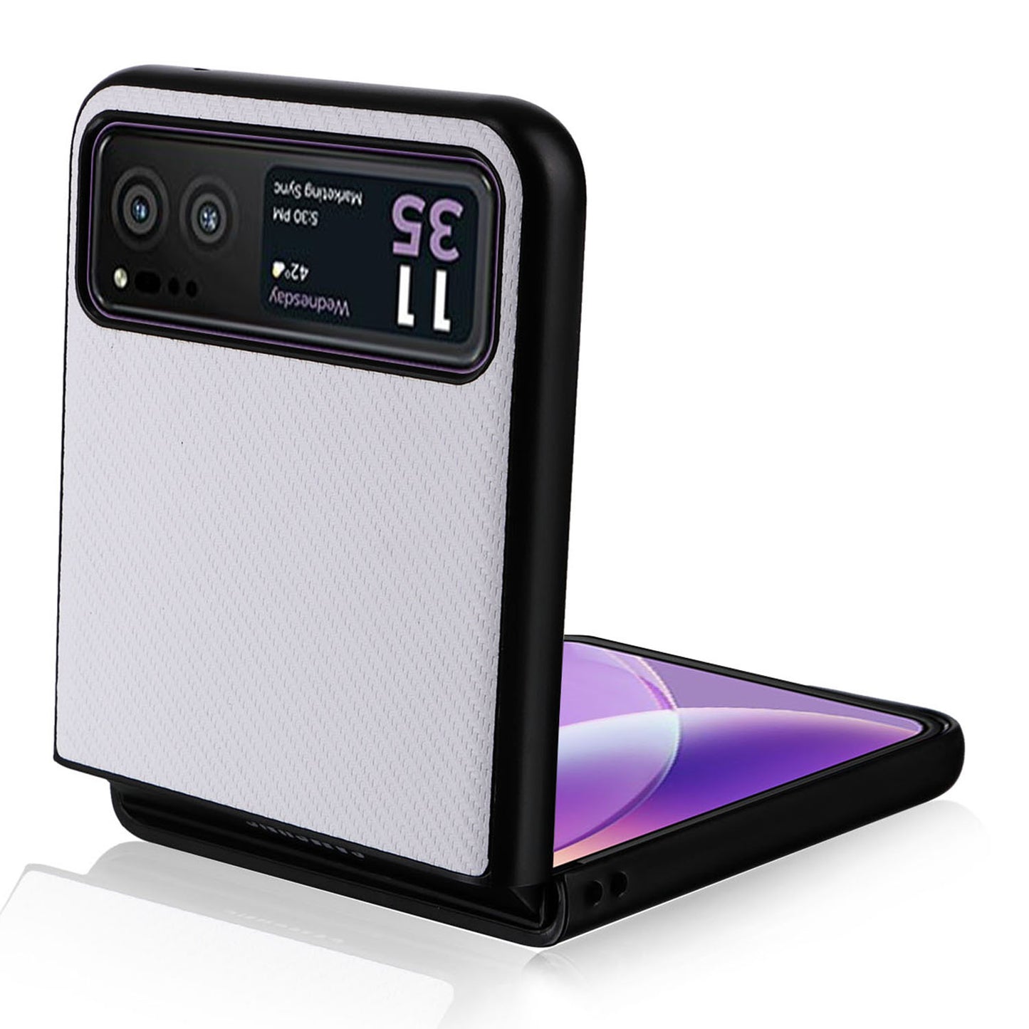 Uniqkart for Motorola Razr 40 5G PU Leather Coated PC Anti-Scratch Phone Case Carbon Fiber Texture Back Cover - White