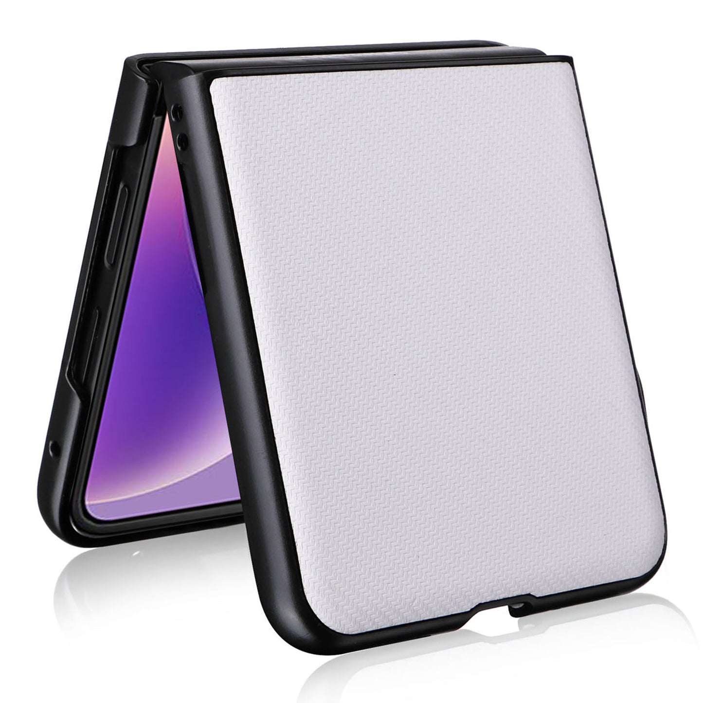 Uniqkart for Motorola Razr 40 5G PU Leather Coated PC Anti-Scratch Phone Case Carbon Fiber Texture Back Cover - White