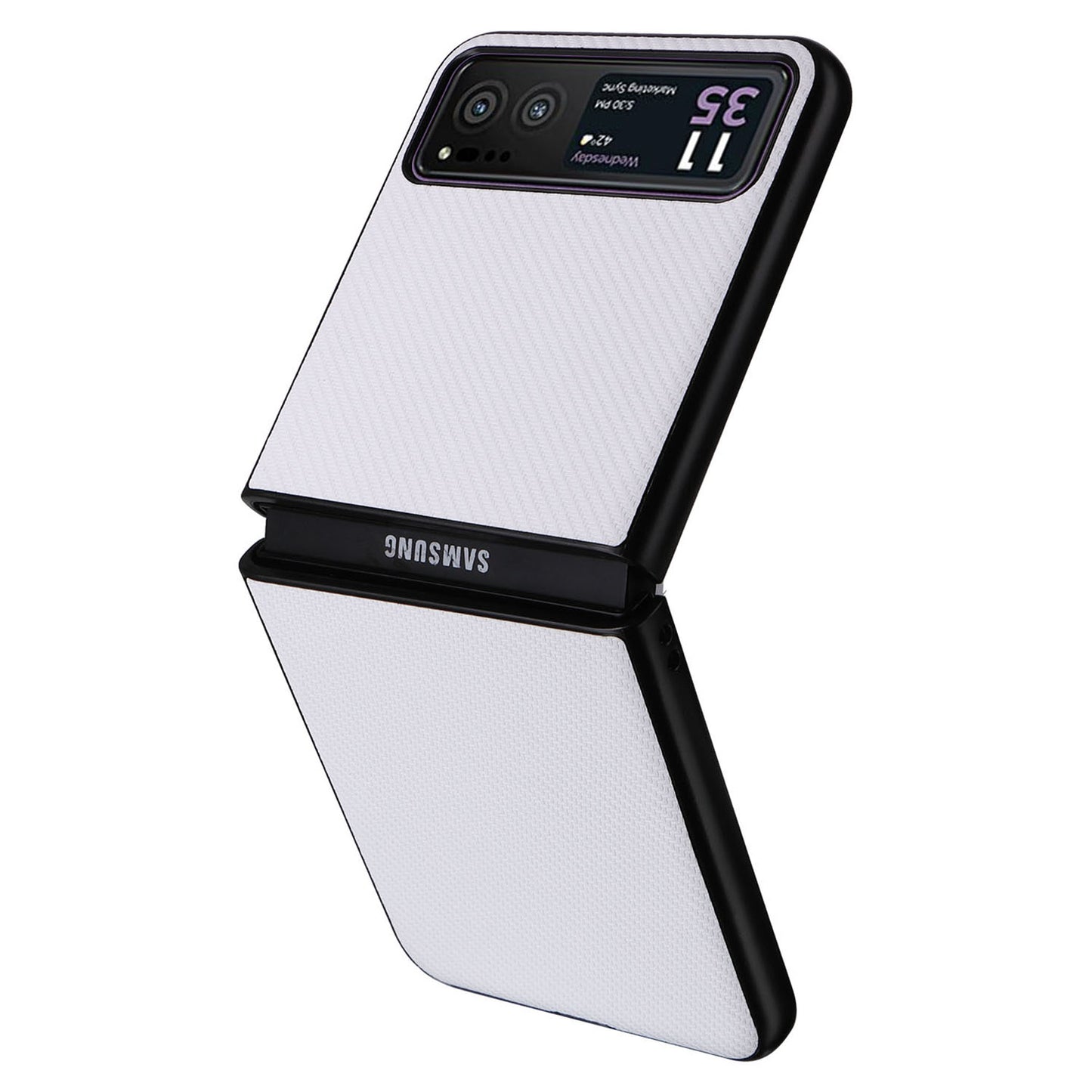 Uniqkart for Motorola Razr 40 5G PU Leather Coated PC Anti-Scratch Phone Case Carbon Fiber Texture Back Cover - White