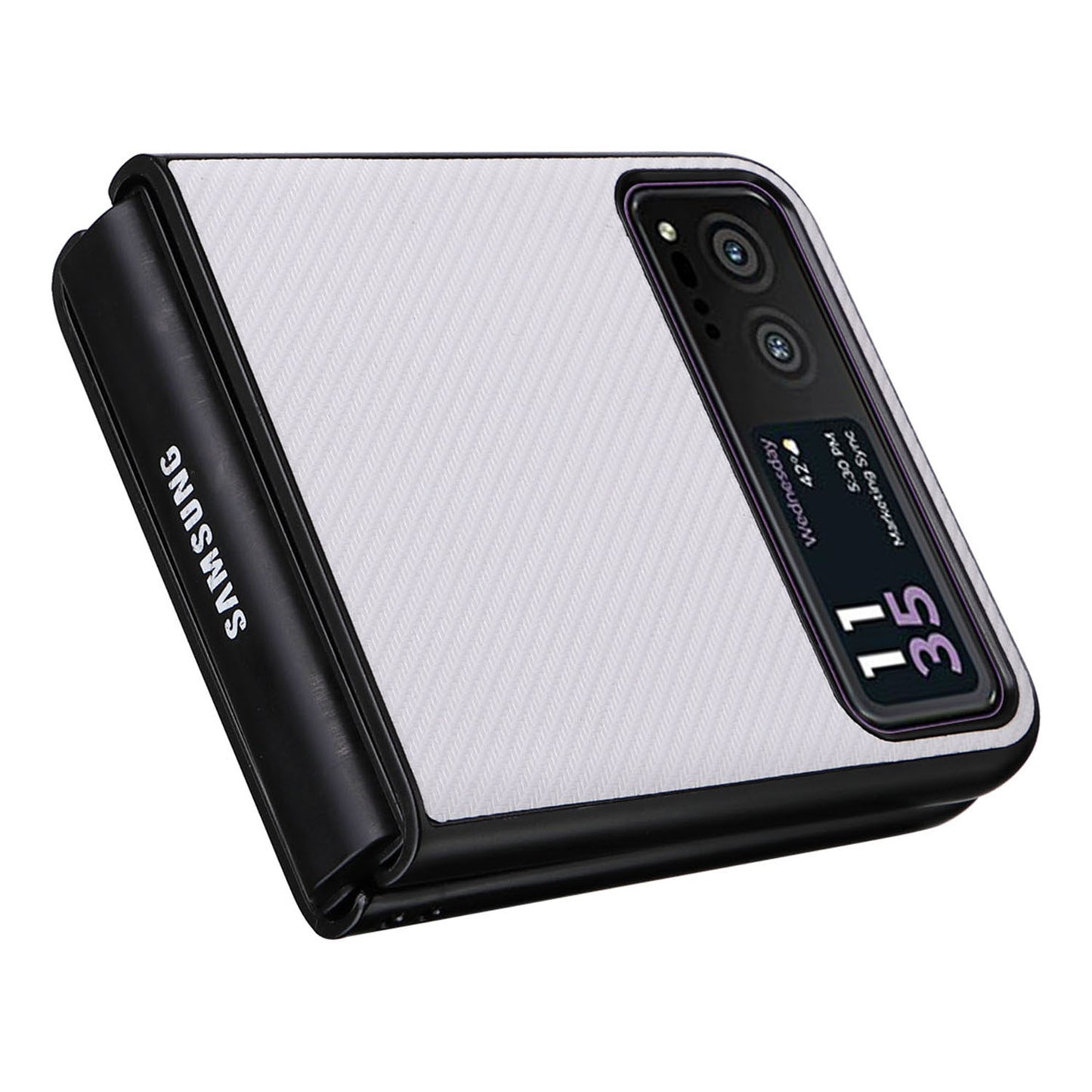 Uniqkart for Motorola Razr 40 5G PU Leather Coated PC Anti-Scratch Phone Case Carbon Fiber Texture Back Cover - White