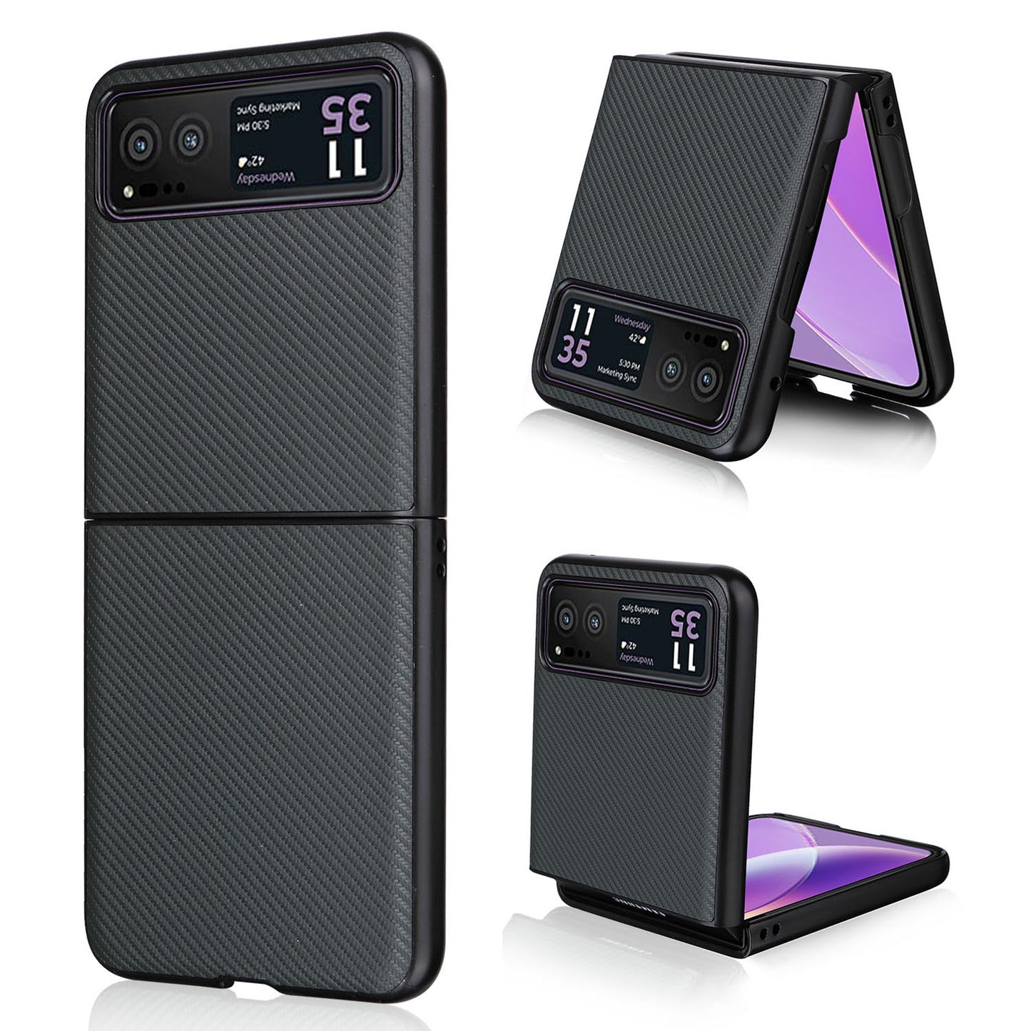 Uniqkart for Motorola Razr 40 5G PU Leather Coated PC Anti-Scratch Phone Case Carbon Fiber Texture Back Cover - Green