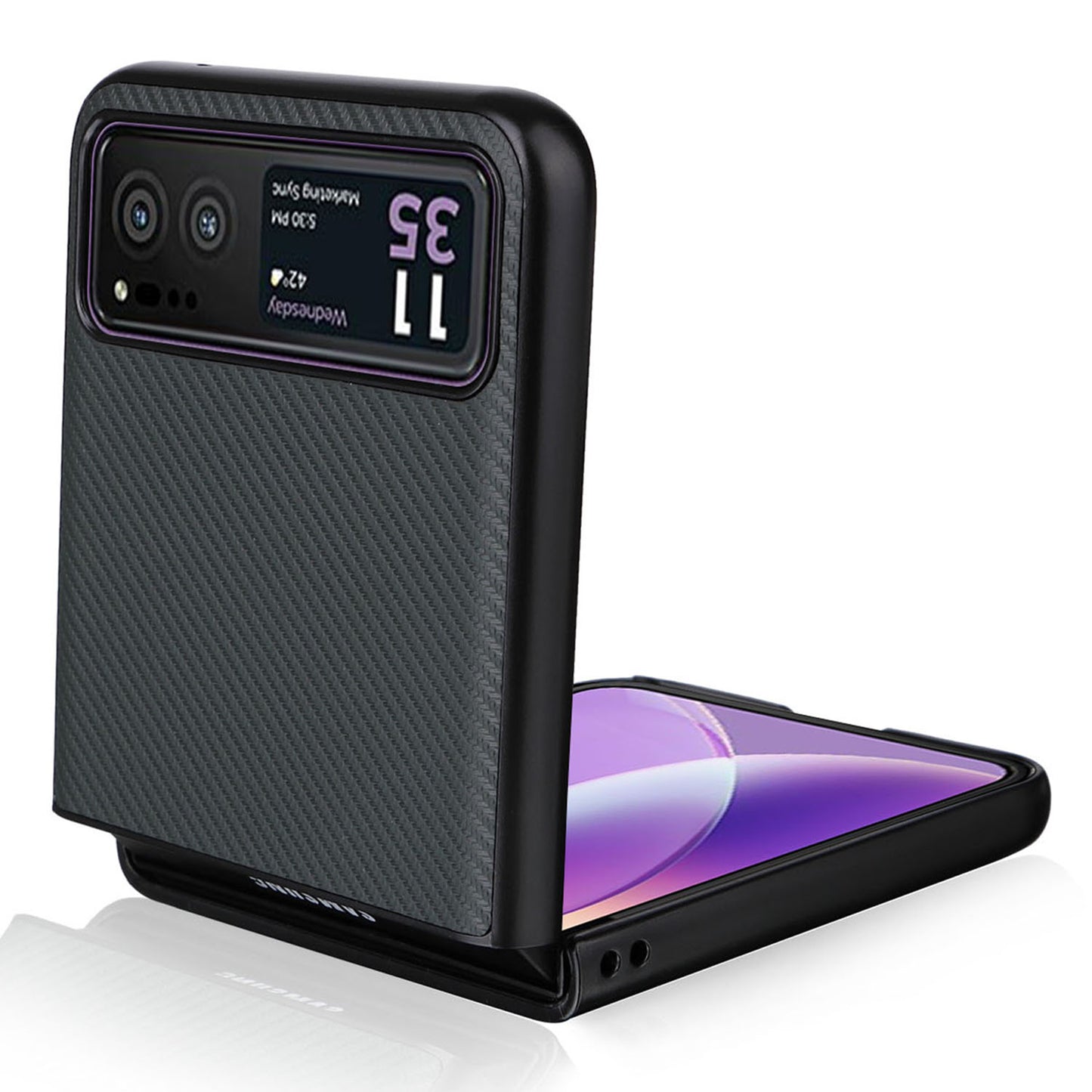 Uniqkart for Motorola Razr 40 5G PU Leather Coated PC Anti-Scratch Phone Case Carbon Fiber Texture Back Cover - Green