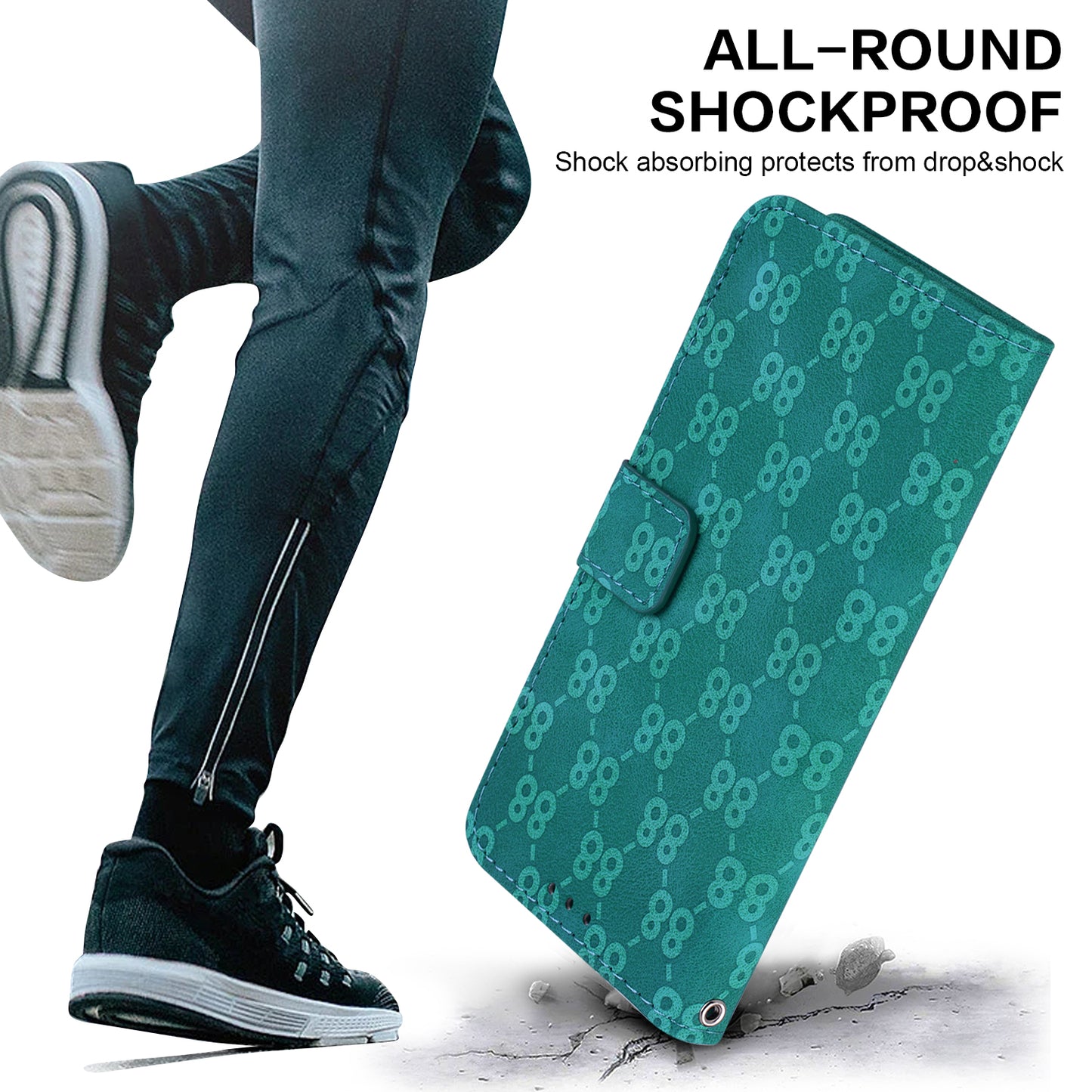 For OnePlus 11 5G Slim-Fit Leather Phone Shell Double 8-Shape Imprinted Cover Wallet Stand Case - Green