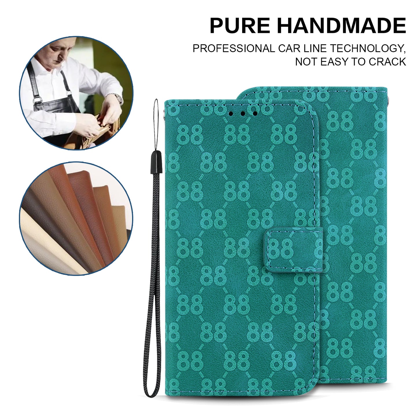 For OnePlus 11 5G Slim-Fit Leather Phone Shell Double 8-Shape Imprinted Cover Wallet Stand Case - Green