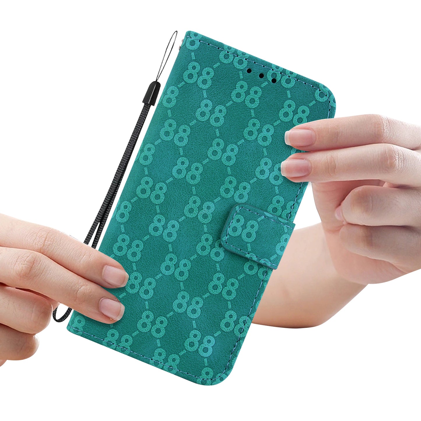 For OnePlus 11 5G Slim-Fit Leather Phone Shell Double 8-Shape Imprinted Cover Wallet Stand Case - Green